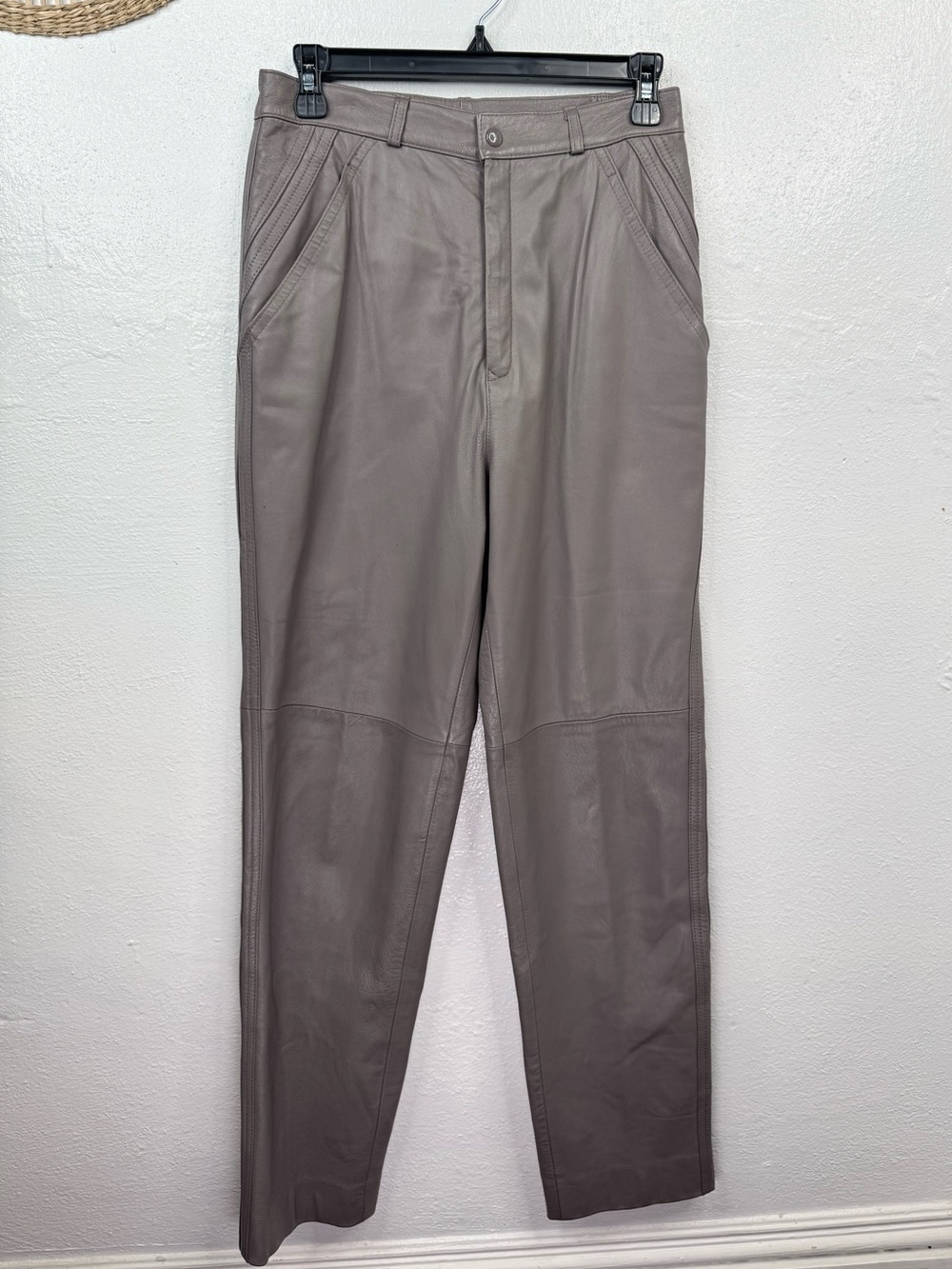 Vintage Suzelle Leather Pants Womens Size 10 27" Gray High Rise Straight Leg
